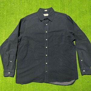 Taylor Stitch Dark Blue White Polka Dot Mens Long Sleeve Button Up Shirt Size 46